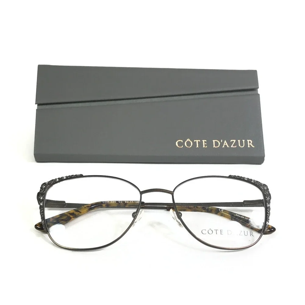 Cote D'azur Eyeglasses Frames CDA-330 C2 Brown Cat Eye Full Rim 52-17-135
